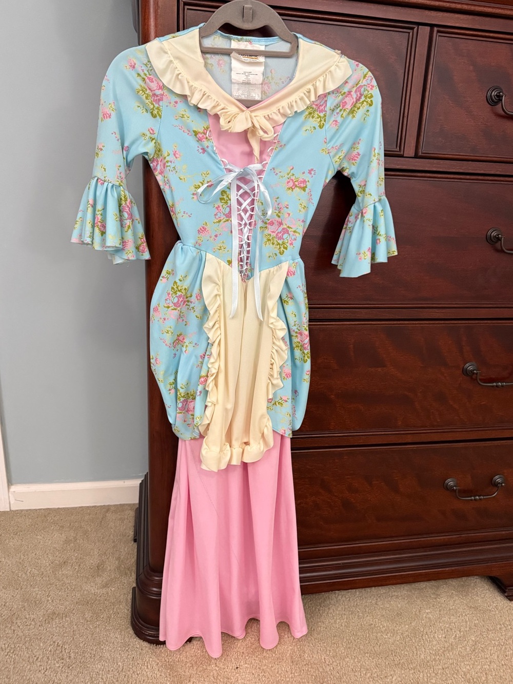 Vintage-Inspired Girls' Floral Ruffle Pilgrim Dress - Pink, Blue & Cream
